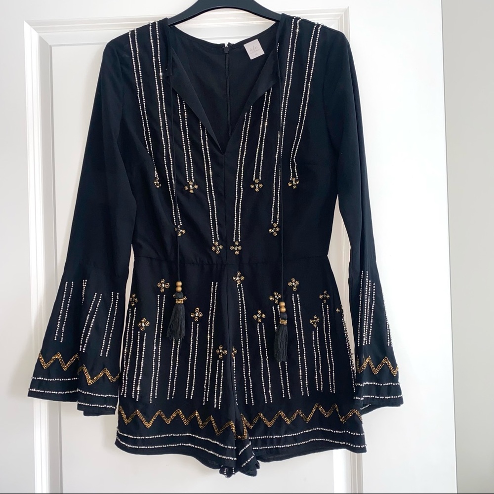 x REVOLVE Edite Embellished Romper in Black